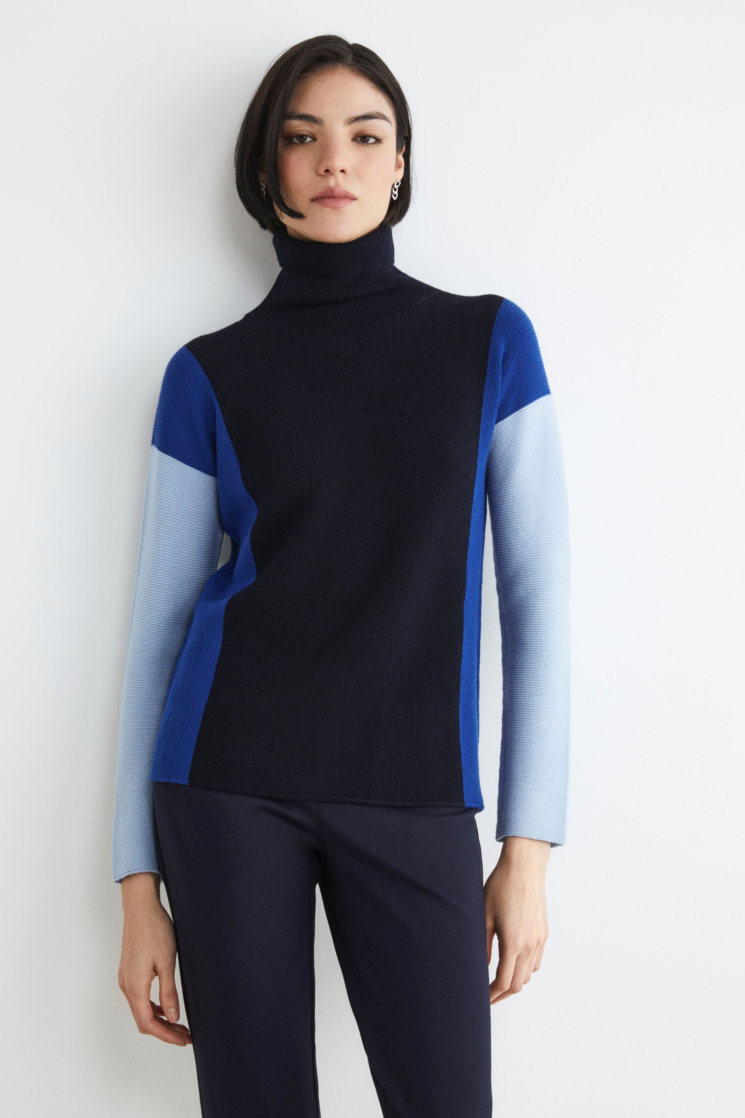 Maglia dolcevita color block - BLU