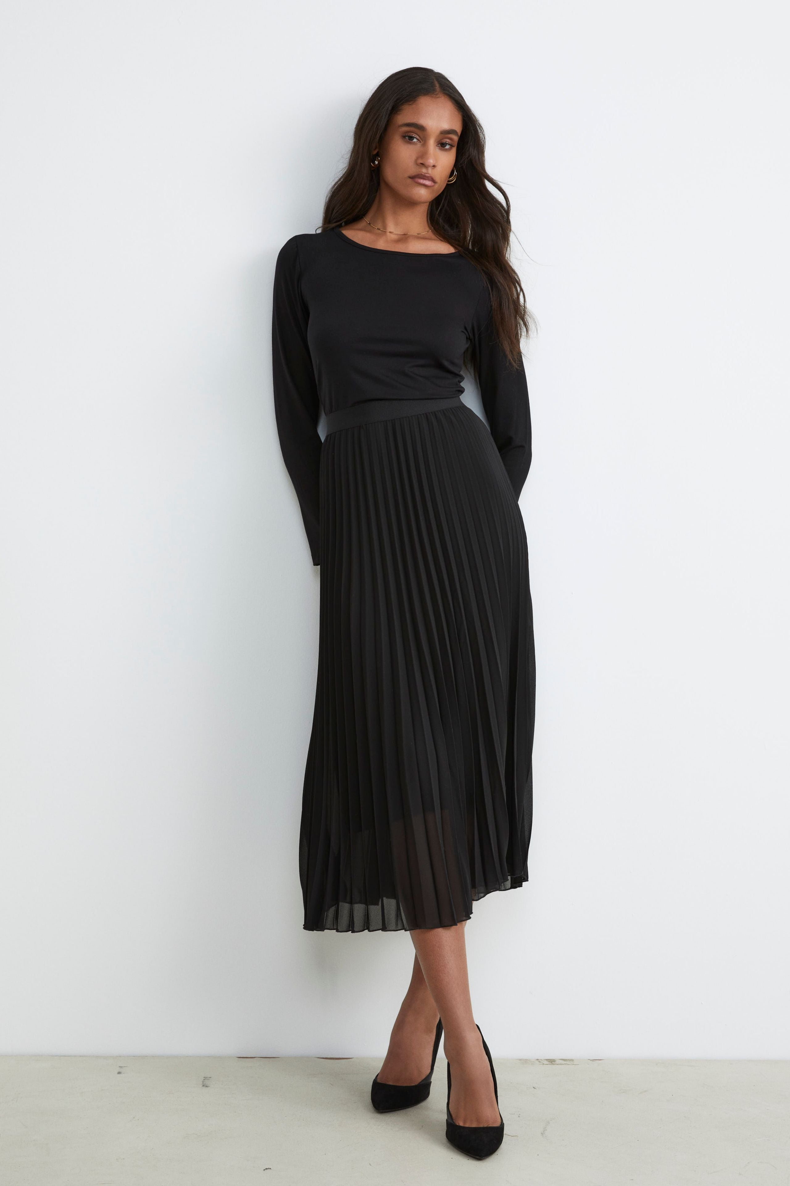 Robe plissée en jersey - NOIR