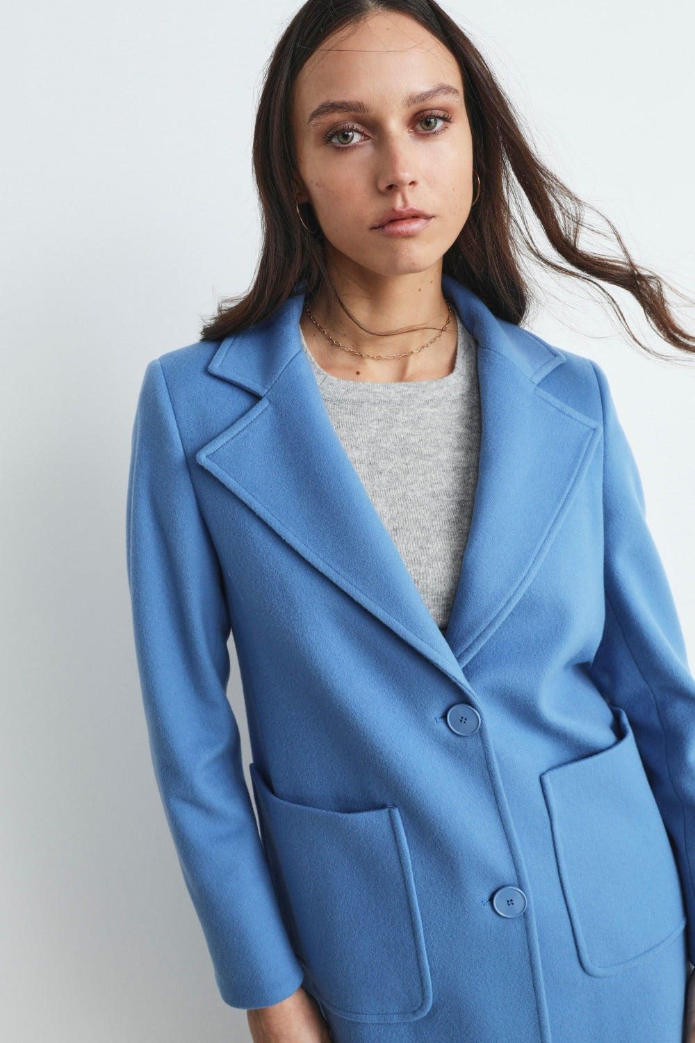 Cappotto midi di lana - AZZURRO