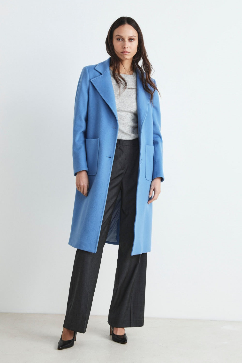 Manteau midi en laine - BLEU CLAIR