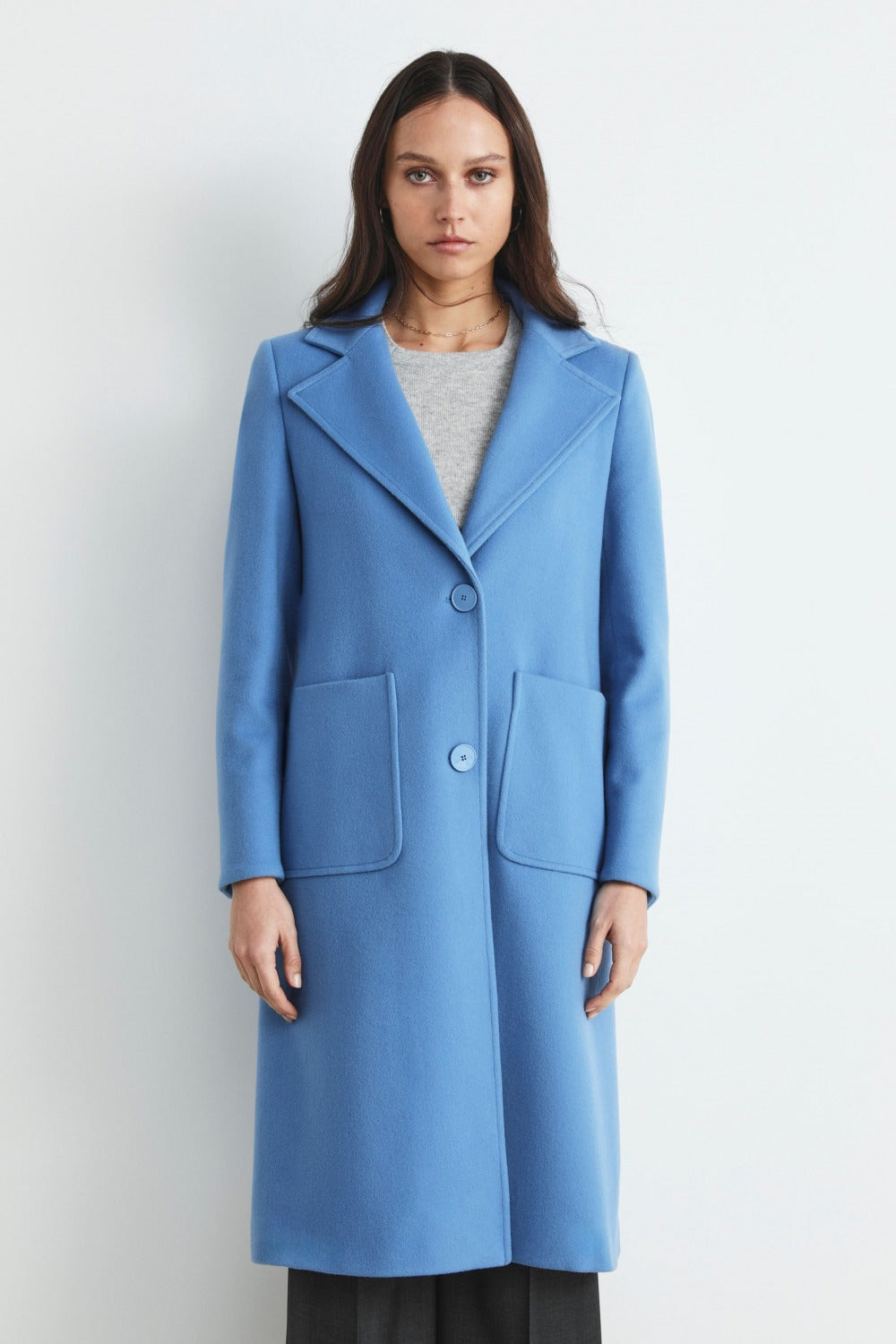 Cappotto midi di lana - AZZURRO