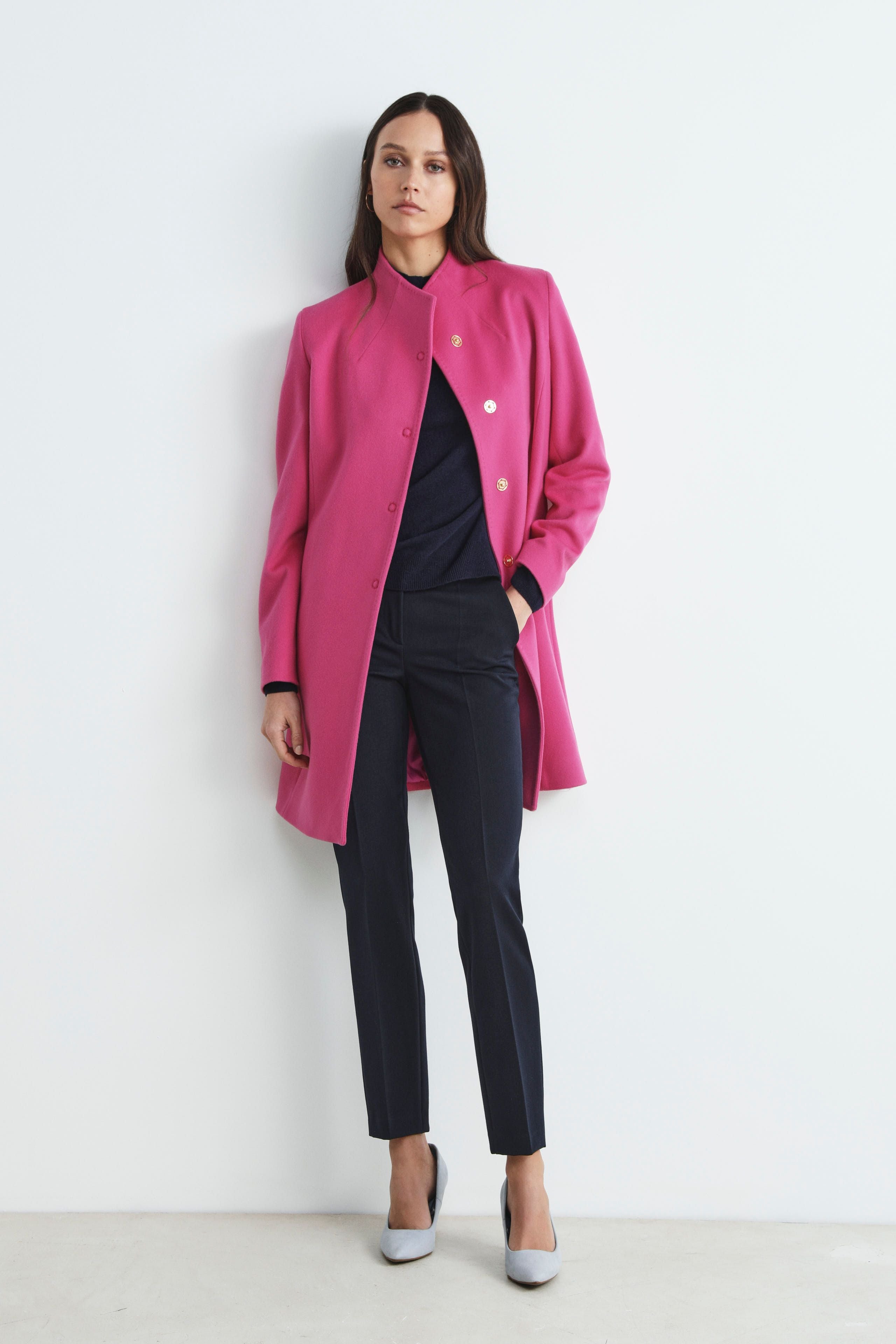 Wool coat with button - Fuchsia