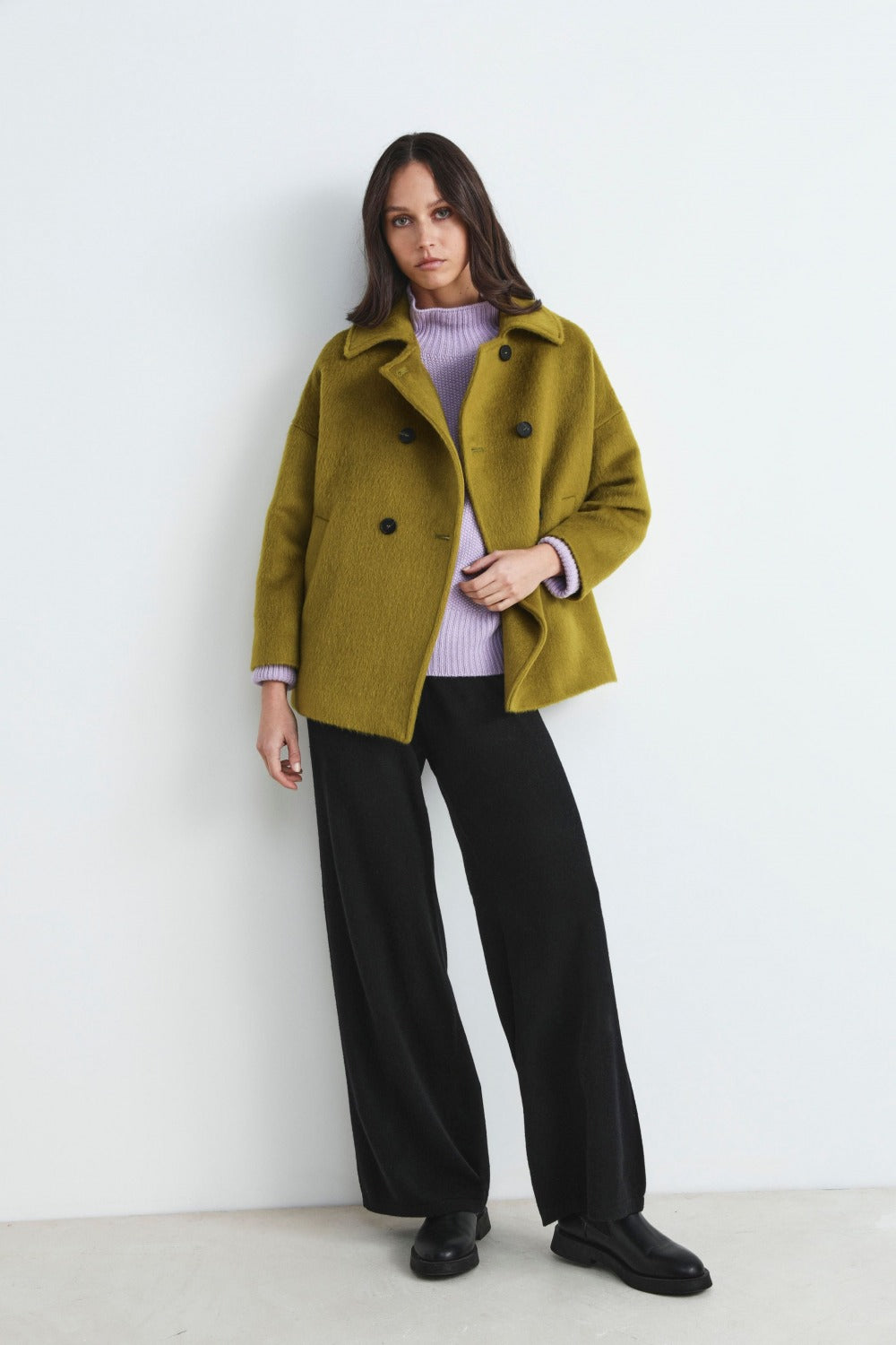 Wool Peacoat - Canary yellow