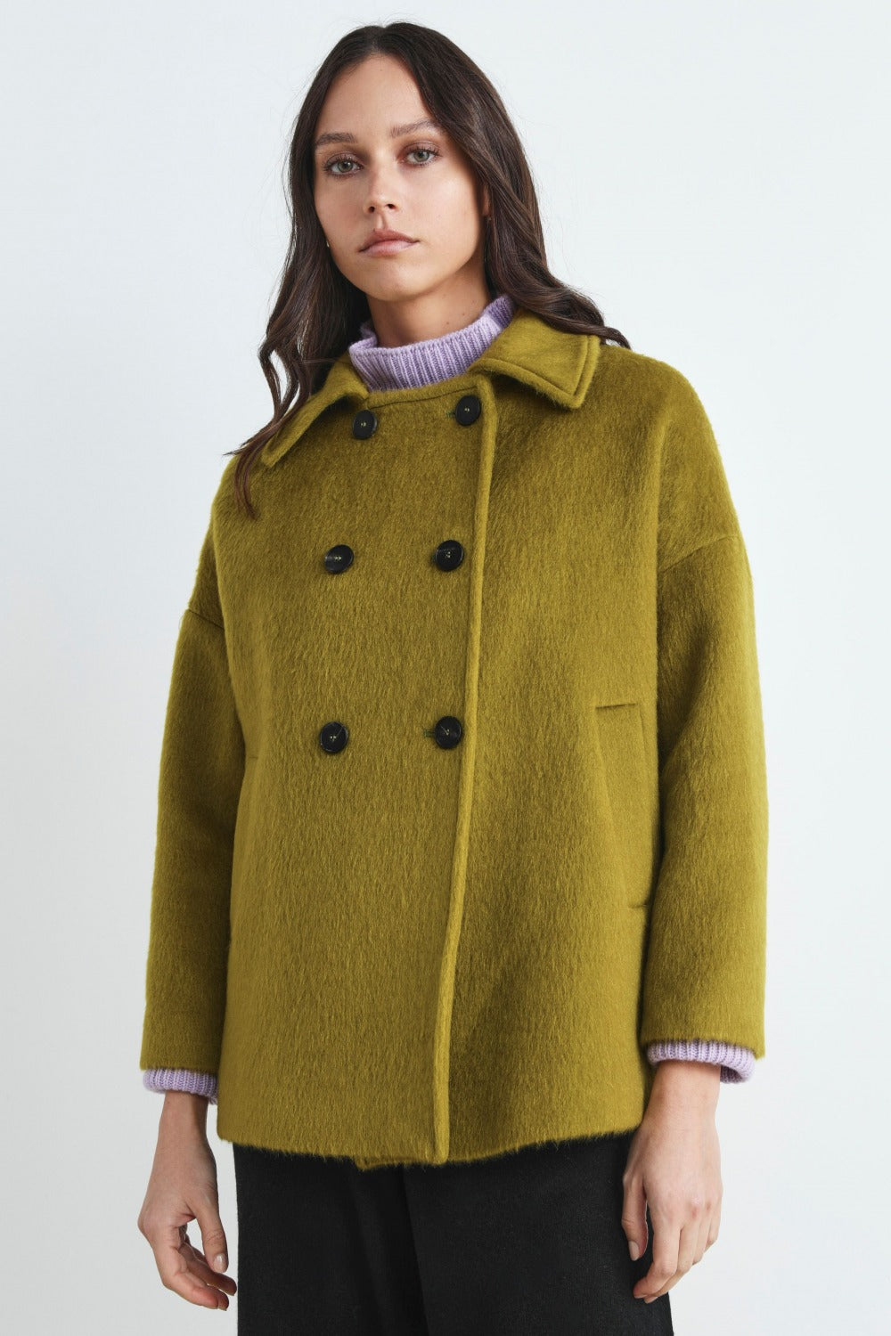 Wool Peacoat - Canary yellow