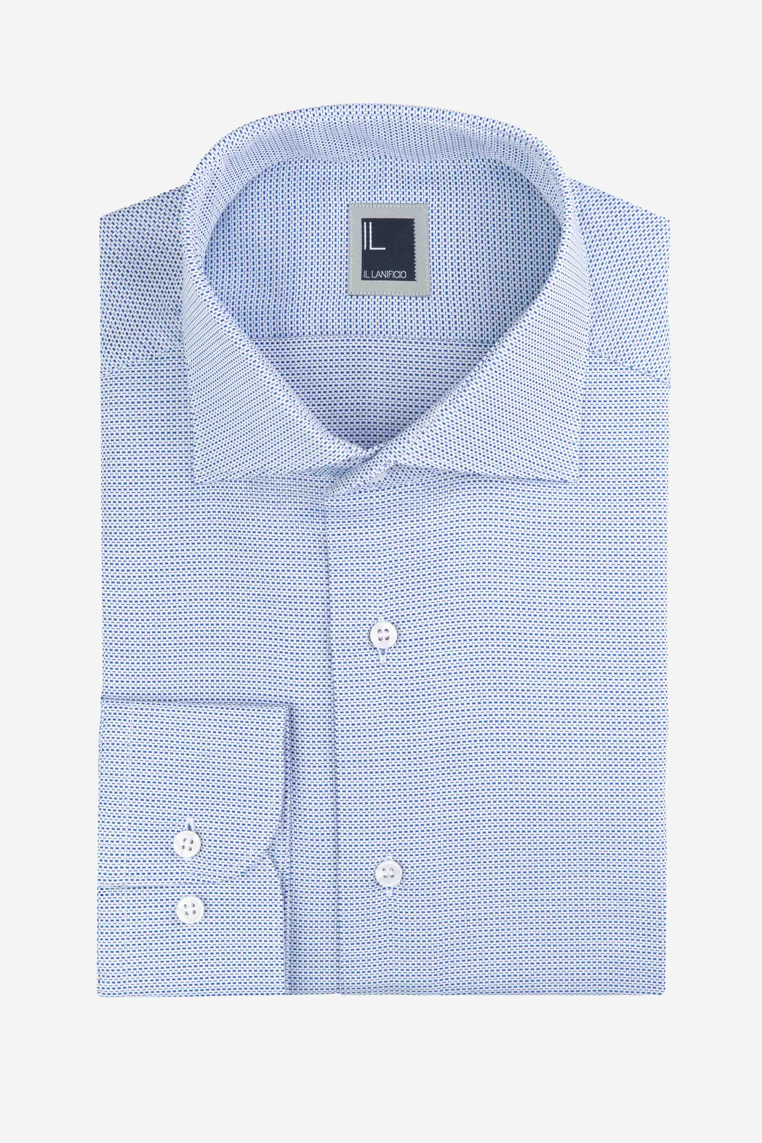 French neck slim patterned shirt - Blue pattern