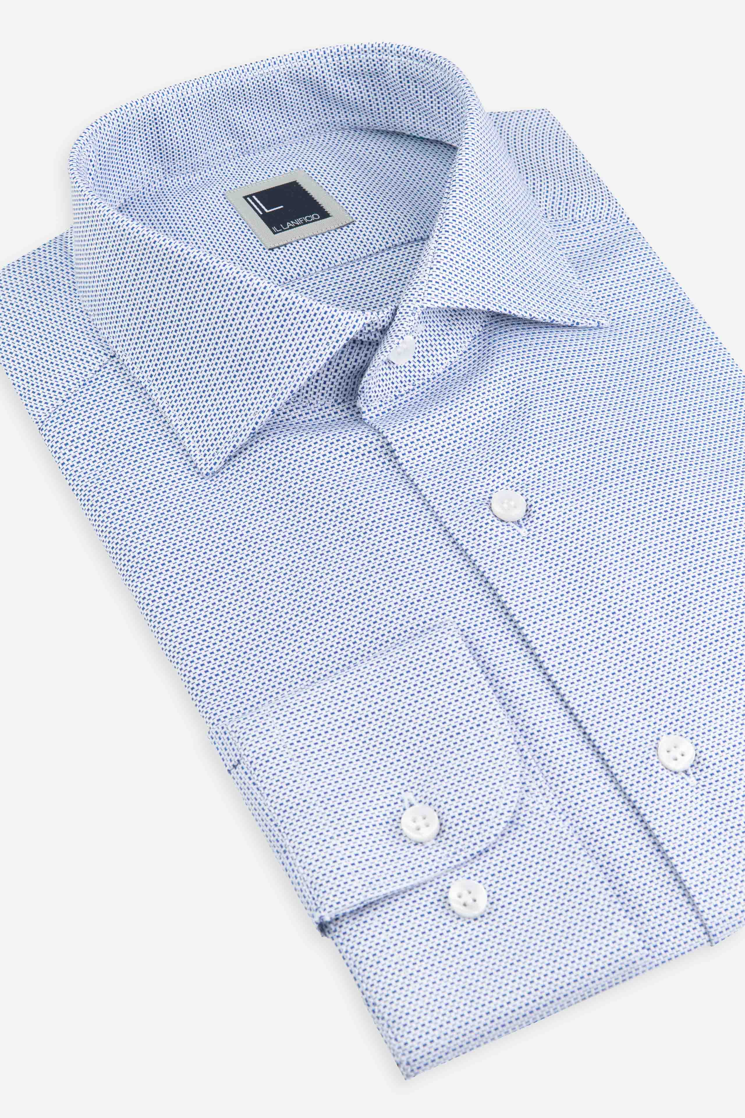 French neck slim patterned shirt - Blue pattern