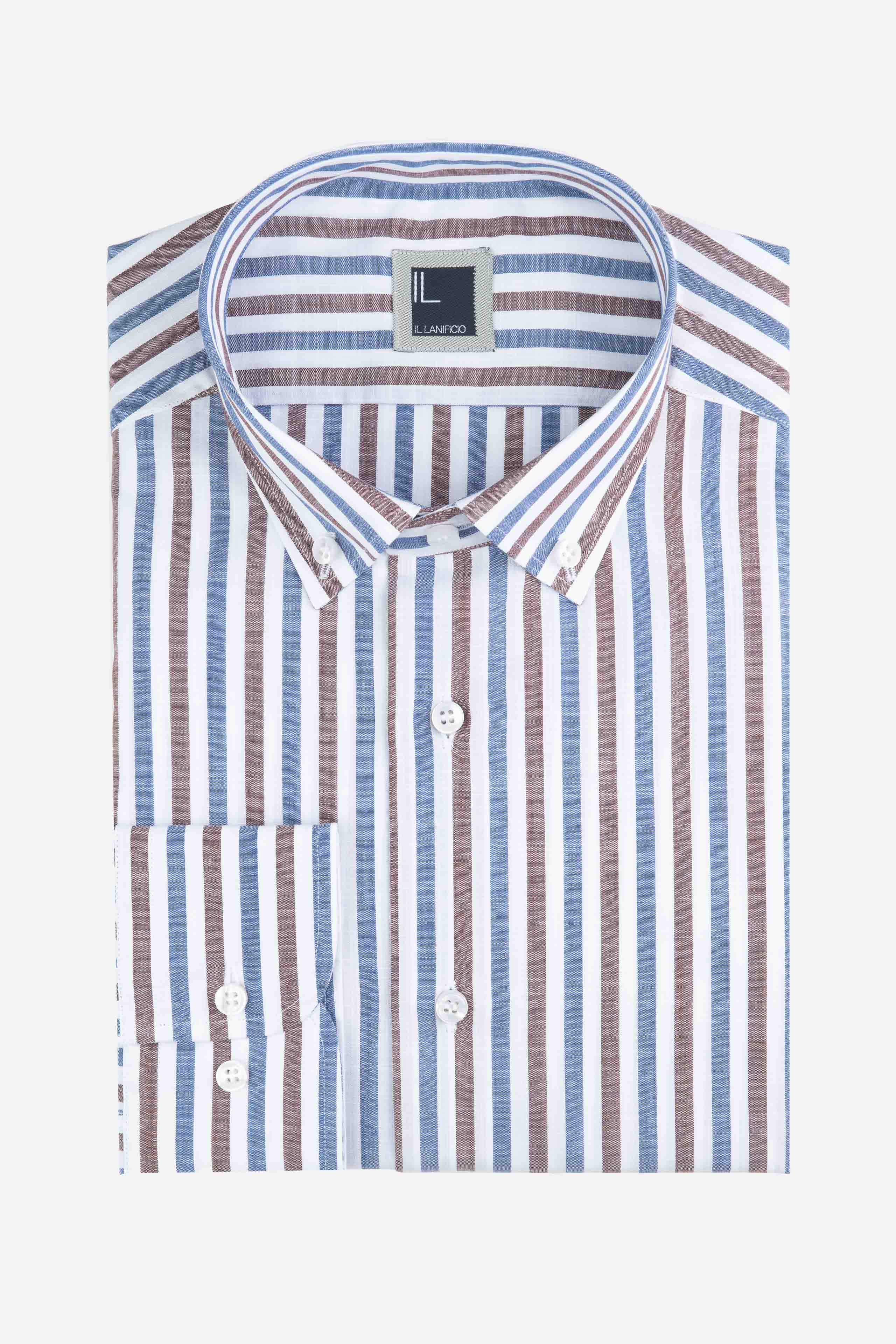 Striped button down shirt - Blue-Brown stripe