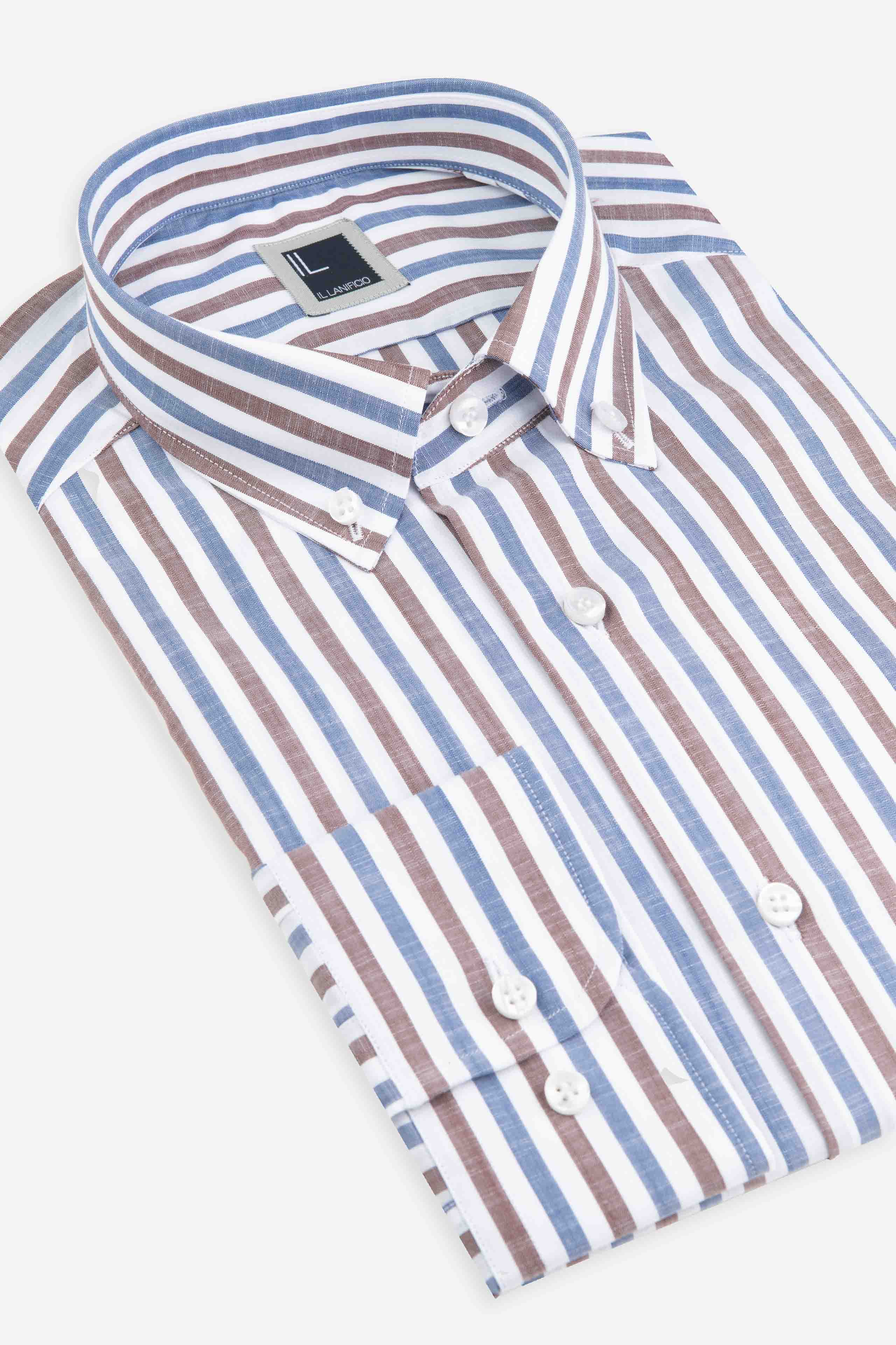 Striped button down shirt - Blue-Brown stripe