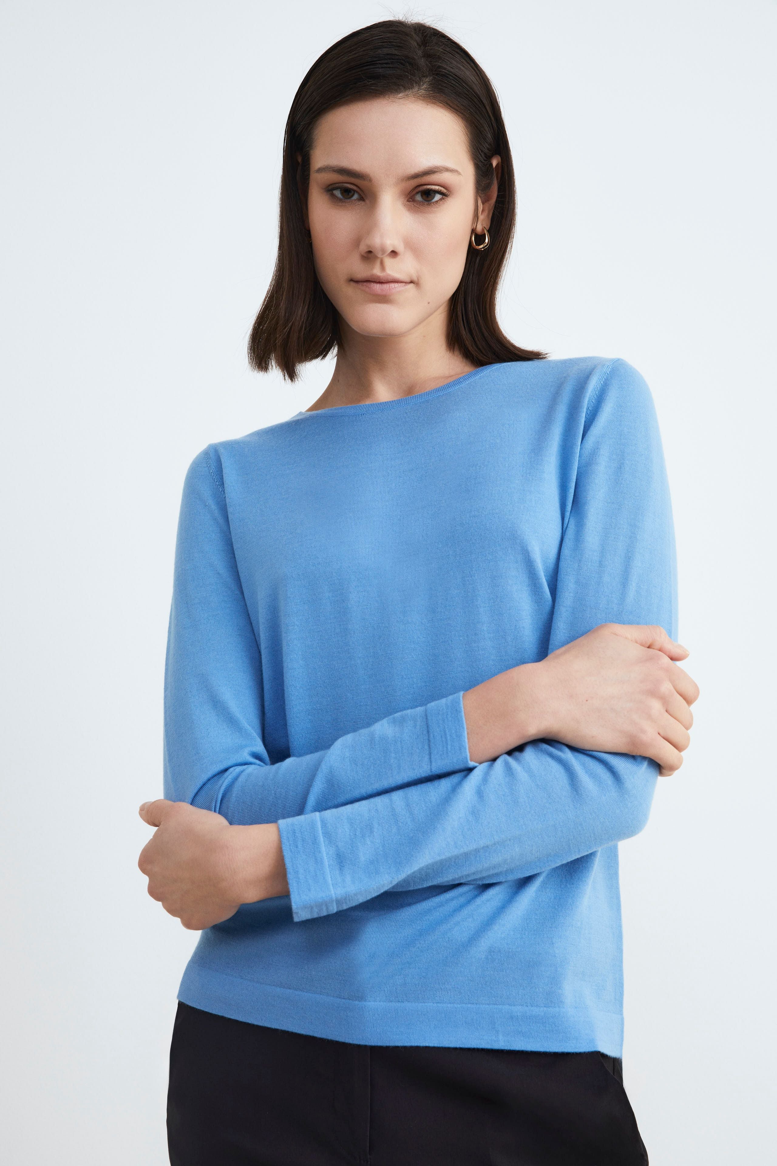 Pull à col ras du cou pour femmes - Bleu clair