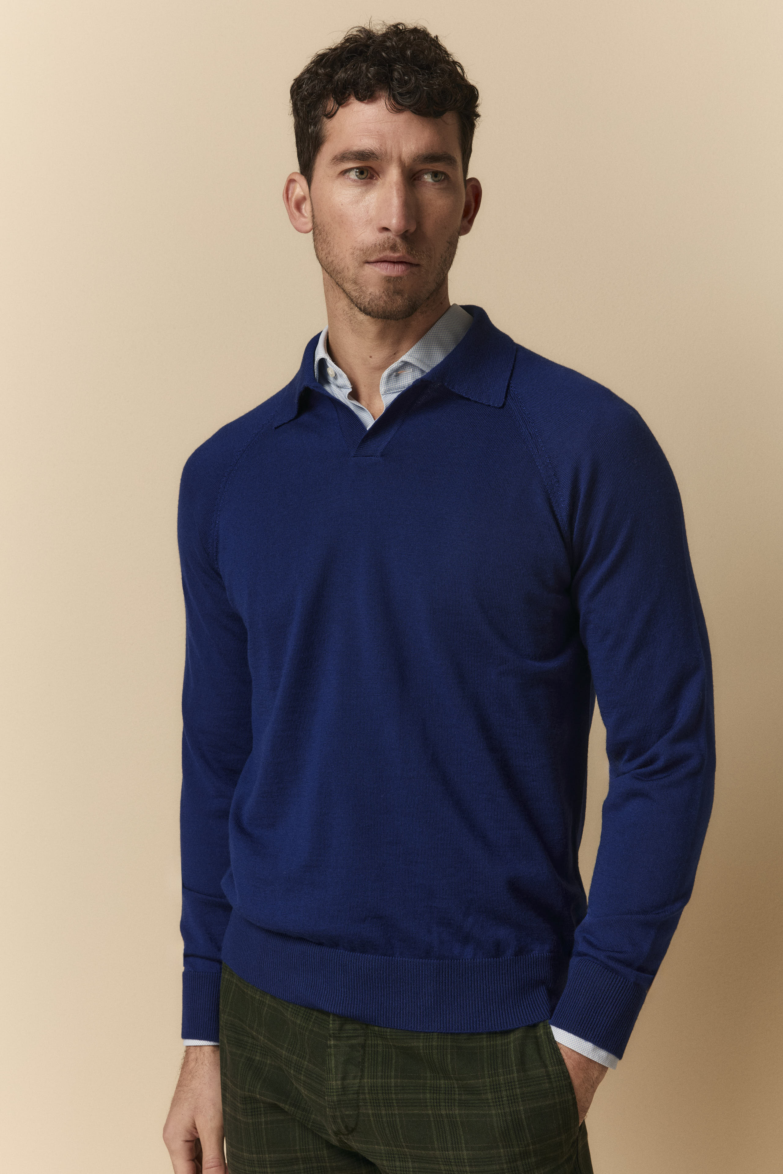 Polo Raglan in Lana Merino Extrafine - BLU APERTO