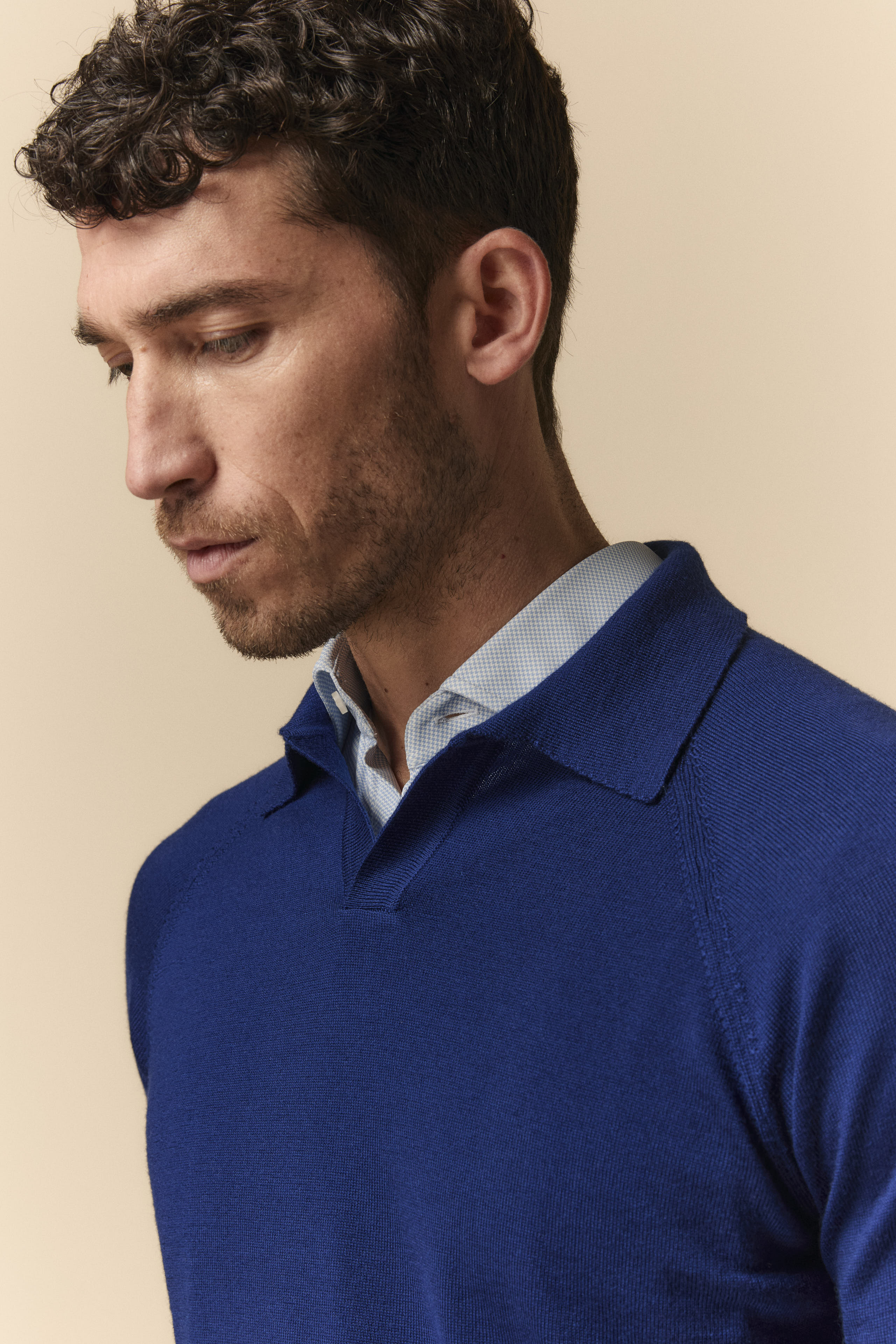 Polo Raglan in Lana Merino Extrafine - BLU APERTO