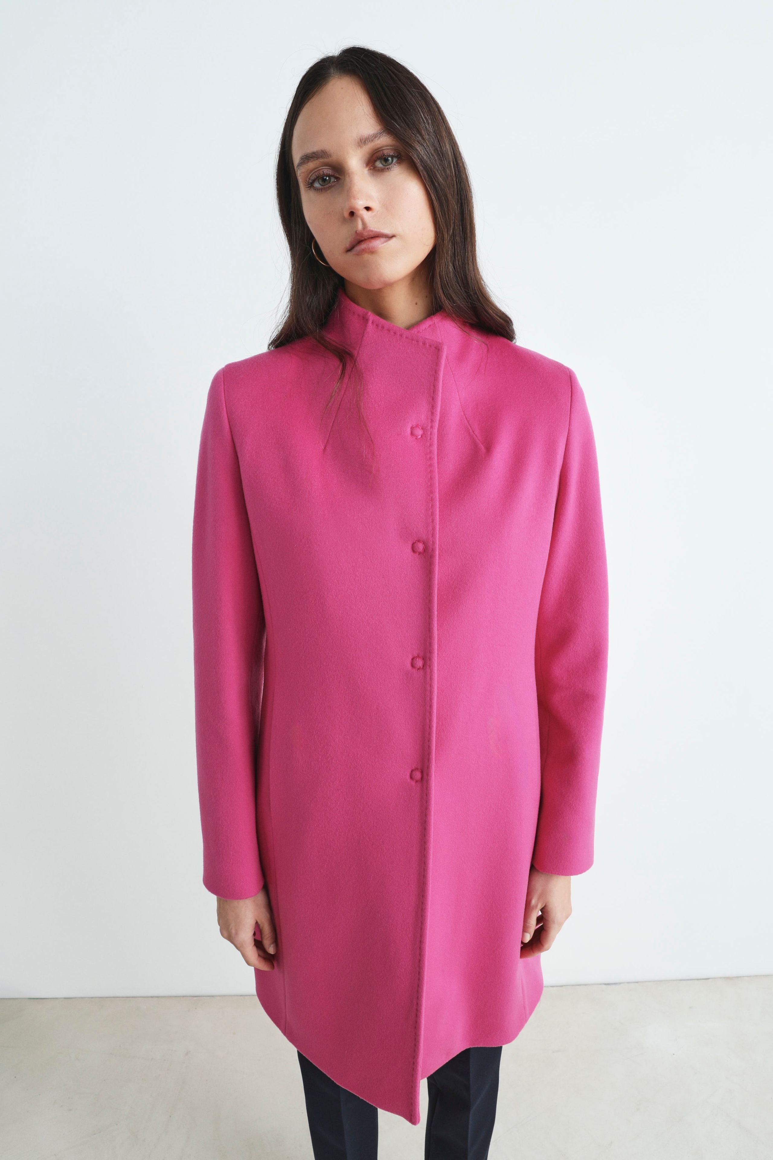 Cappotto di lana con bottoni - FUXIA