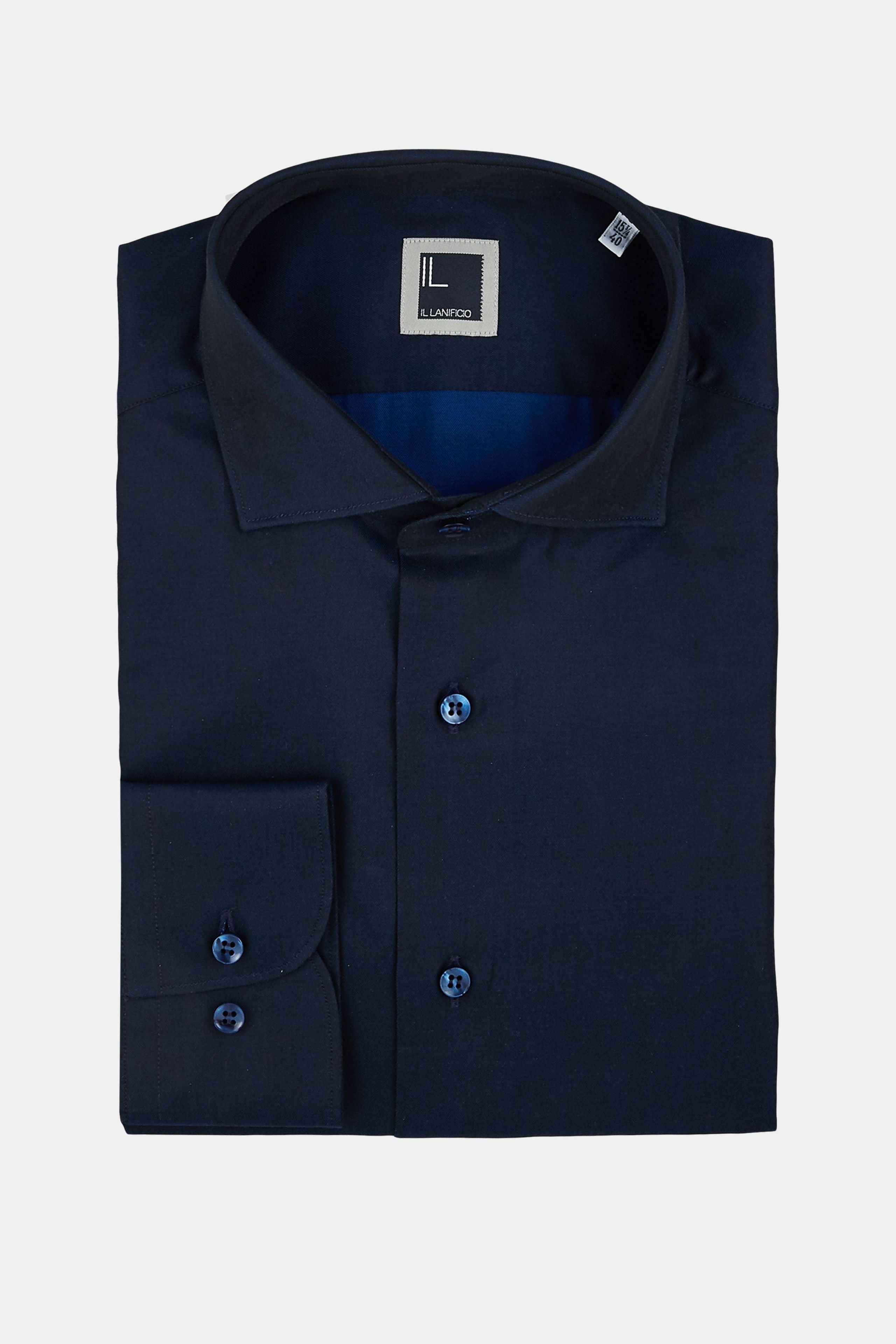 Camicia slim twill collo francese - BLU