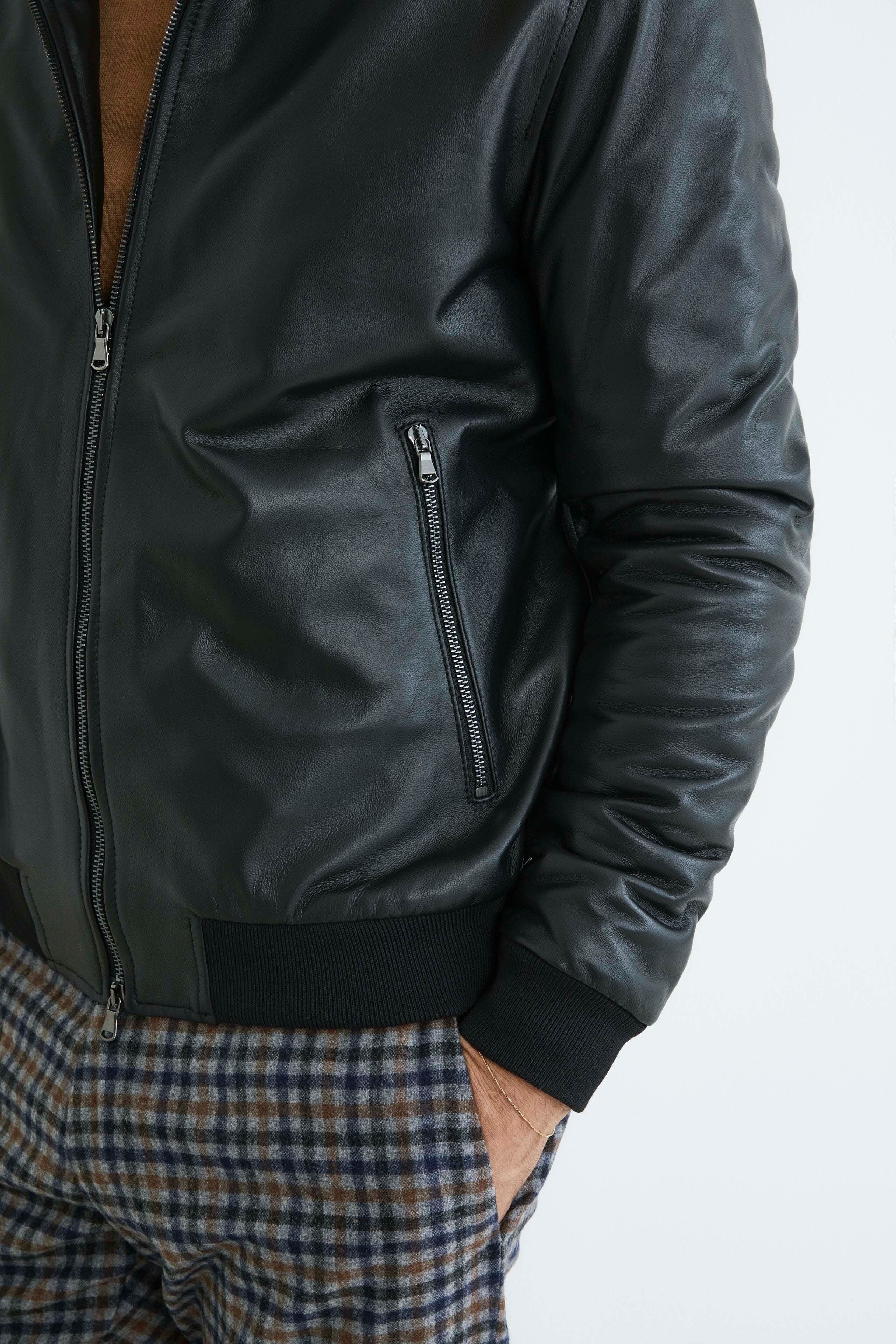 Leather bomber jacket - BLACK