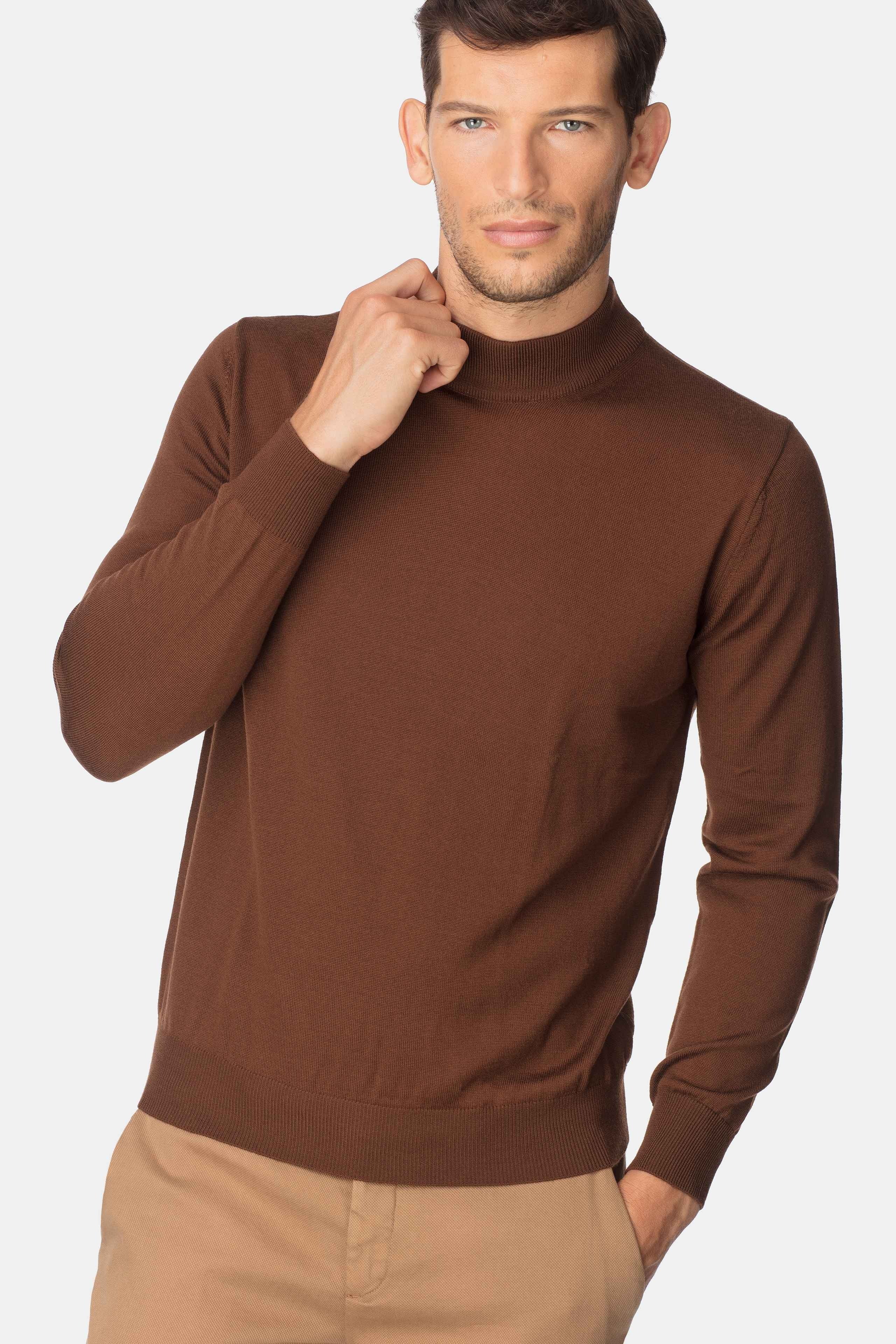 Wool mock turtleneck sweater - Burnt brown