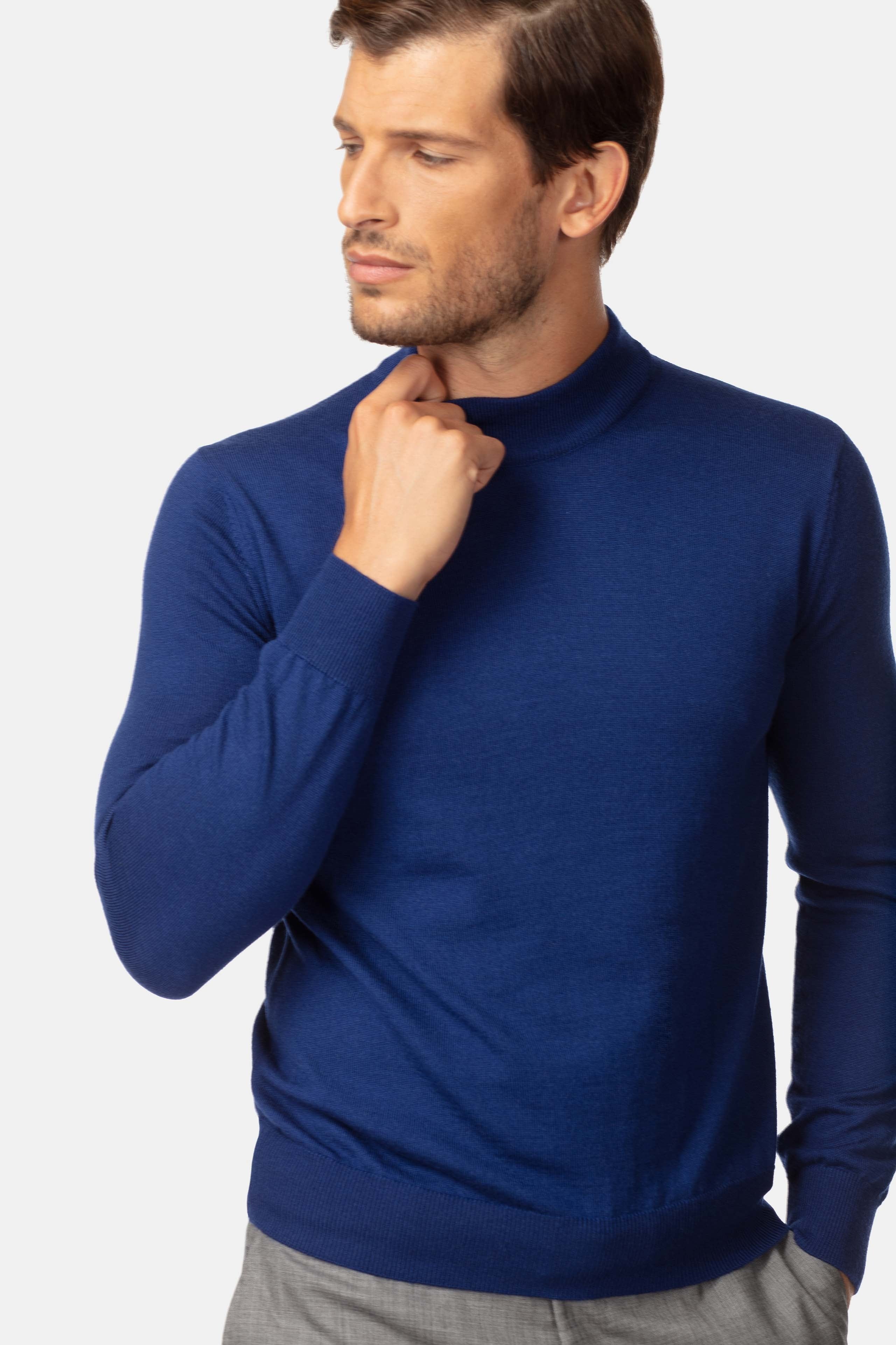 Wool mock turtleneck sweater - Medium blue