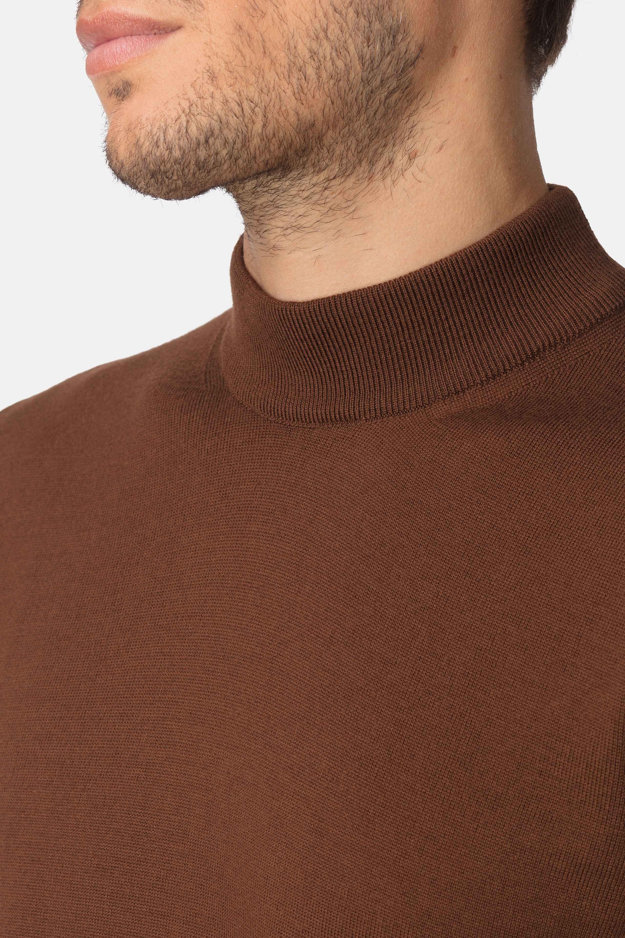 Wool mock turtleneck sweater - Burnt brown